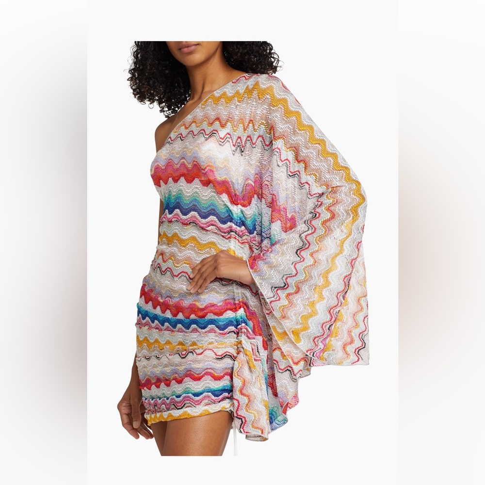 Missoni zigzag knit one shoulder coverup